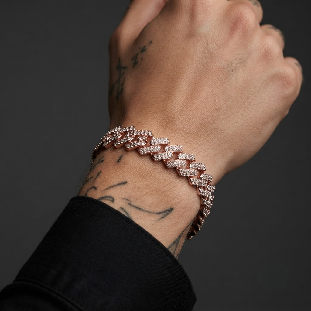 Iced Cuban Bracelet Rose Gold Round Cut CZ