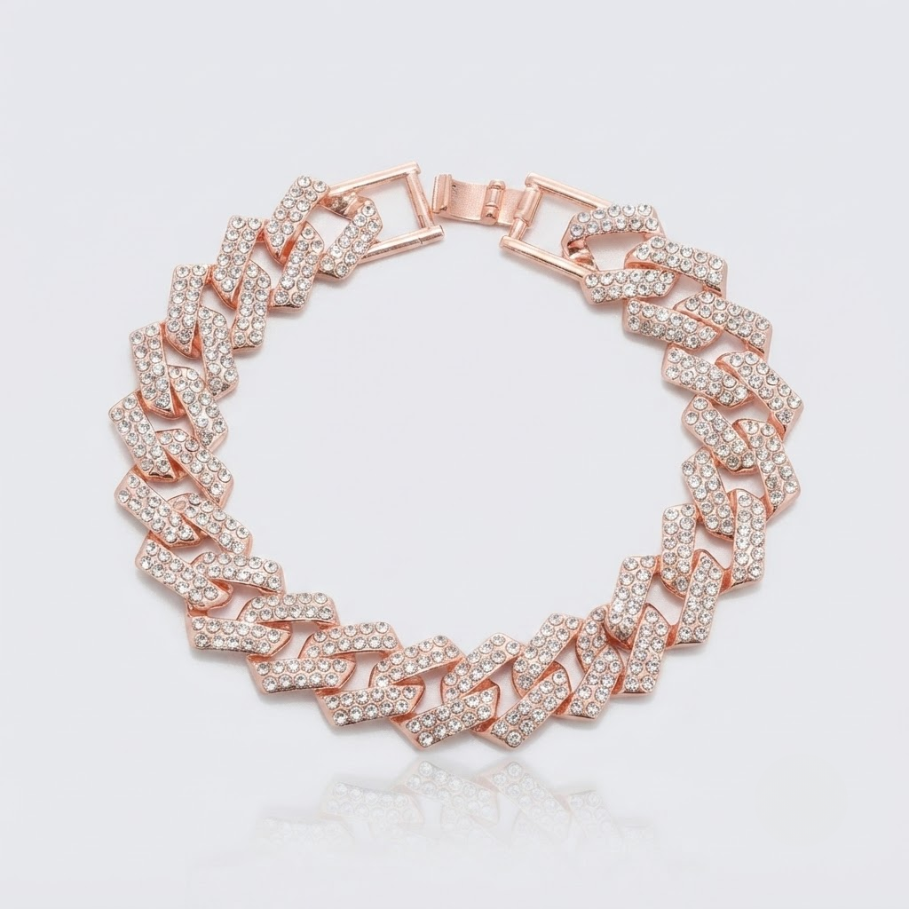 Iced Cuban Bracelet Rose Gold Round Cut CZ
