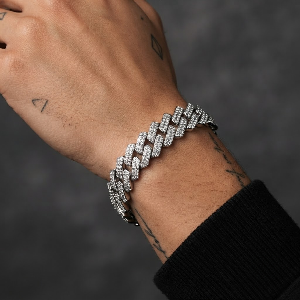 Iced Cuban Bracelet Silver Round Cut CZ