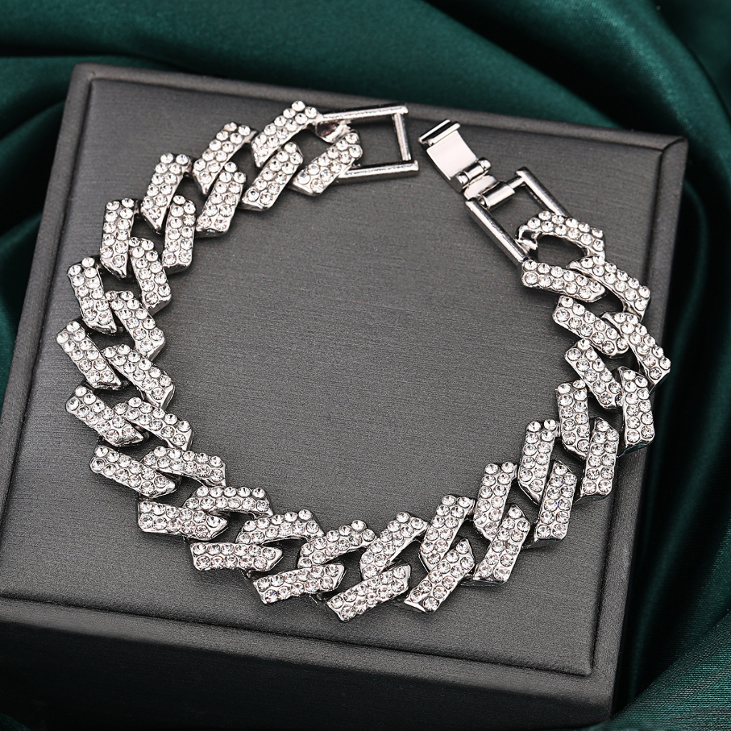 Iced Cuban Bracelet Silver Round Cut CZ