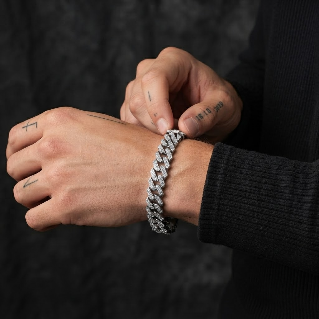 Iced Cuban Bracelet Silver Round Cut CZ