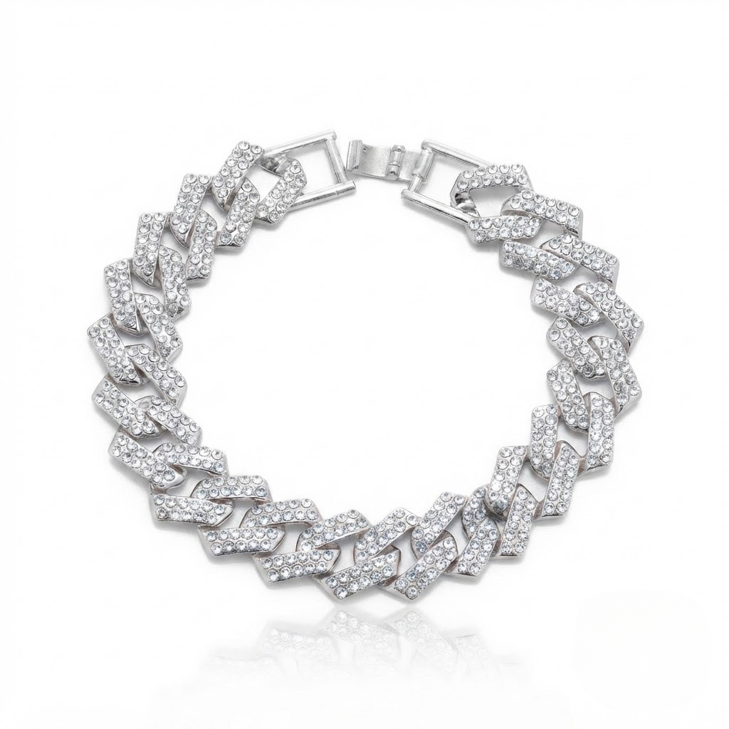 Iced Cuban Bracelet Silver Round Cut CZ