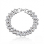 Iced Cuban Bracelet Silver Round Cut CZ