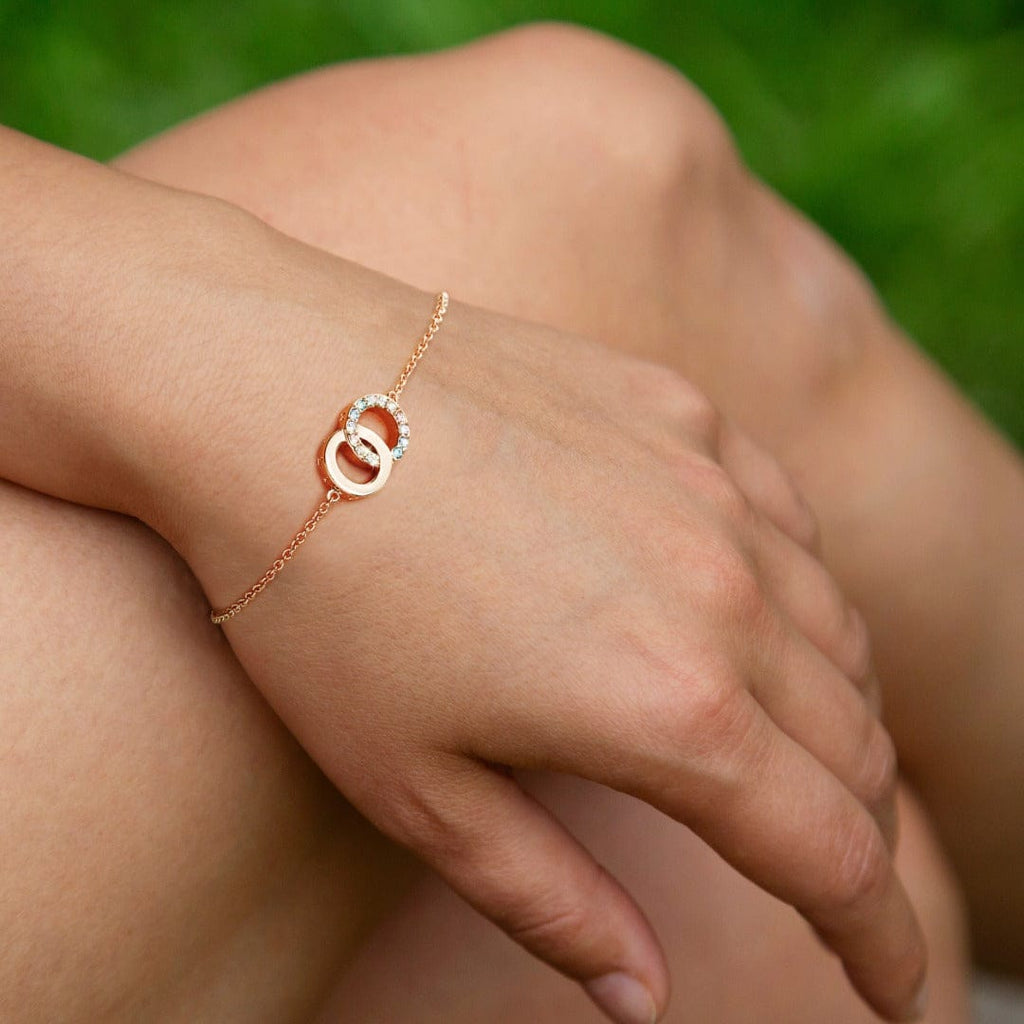 Infinity Bracelet Women Rose Gold Interlocking Circles Cubic Zirconia Dainty