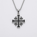 Jerusalem Crusader Cross Pendant Necklace | Christian Faith Stainless Steel Box Chain Men-Tithesource-Silver-