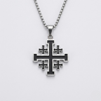 Jerusalem Crusader Cross Pendant Necklace | Christian Faith Stainless Steel Box Chain Men-Tithesource-Silver-