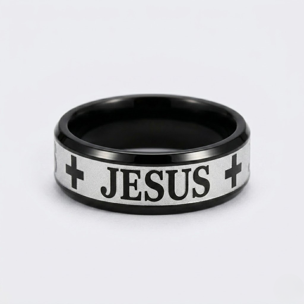 Jesus Cross Engraved Ring | Wedding Band Style