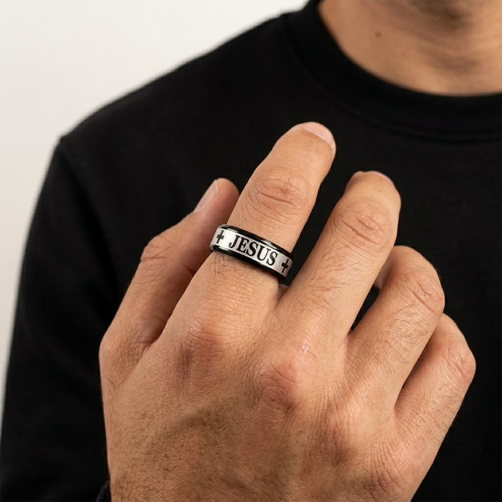 Jesus Cross Engraved Ring | Wedding Band Style