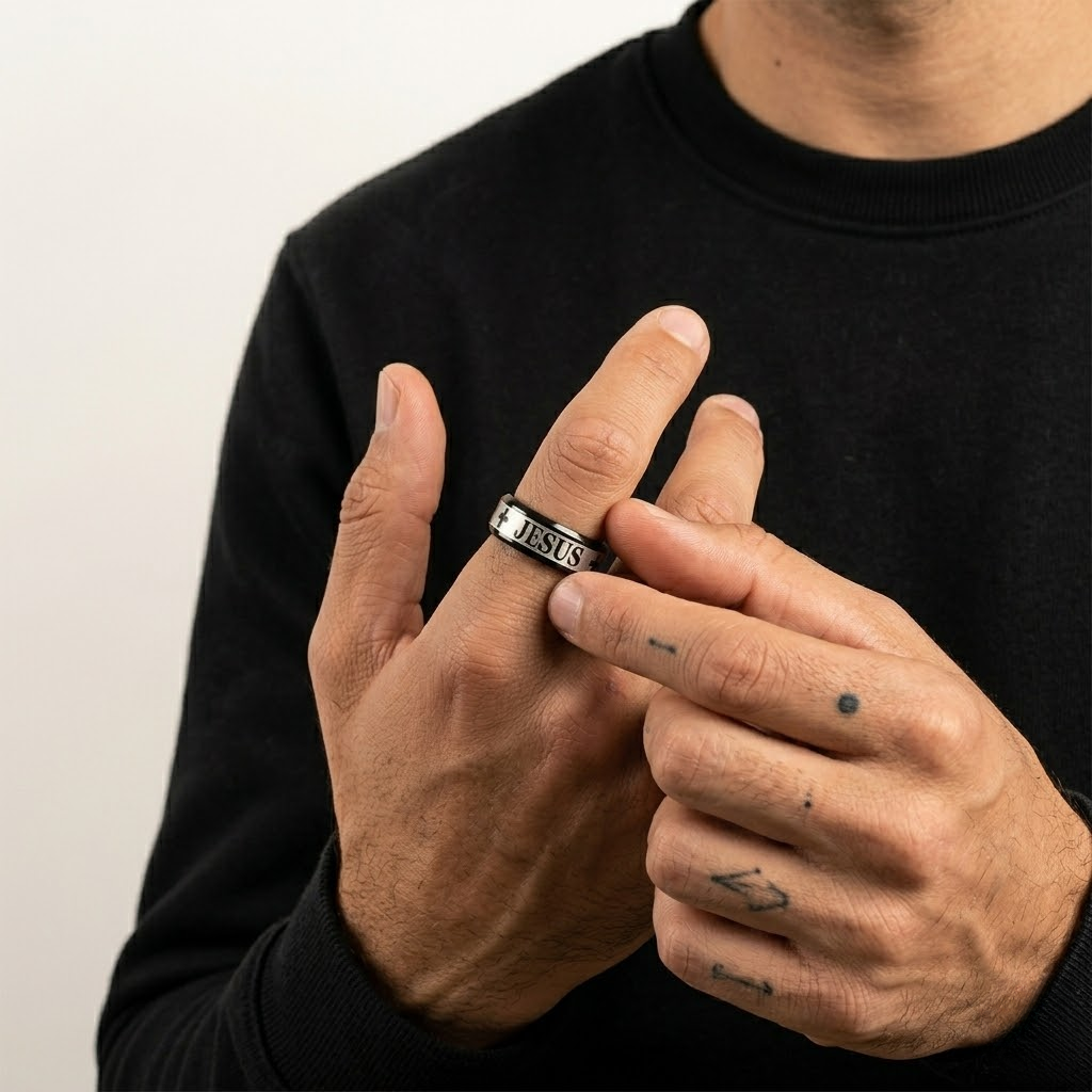 Jesus Cross Engraved Ring | Wedding Band Style