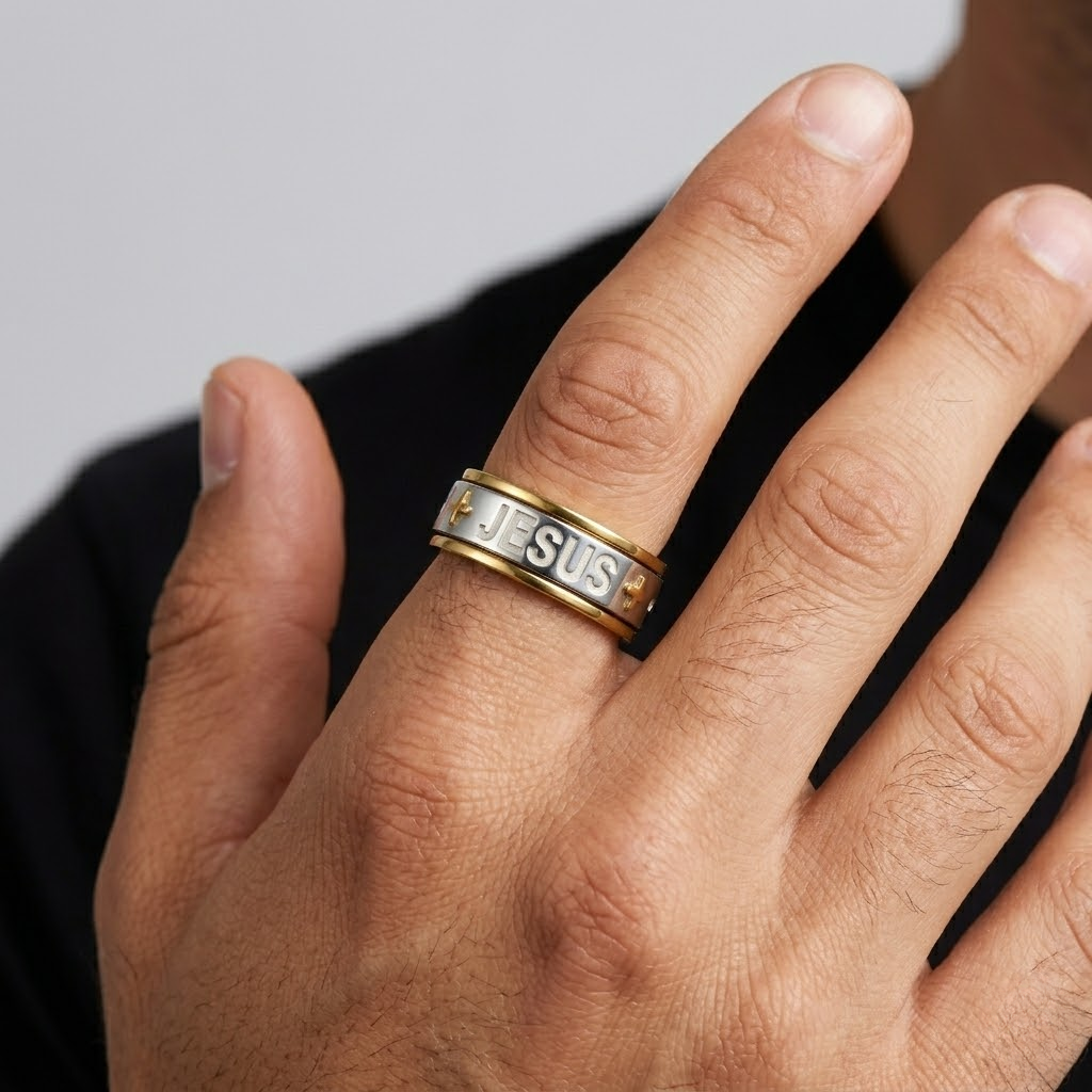 Jesus Cross Engraved Ring | Wedding Band Style