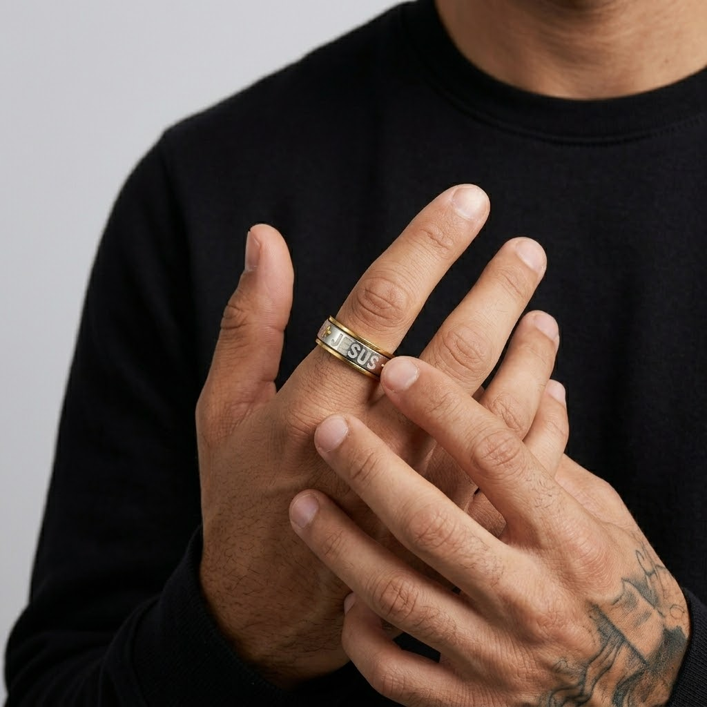 Jesus Cross Engraved Ring | Wedding Band Style