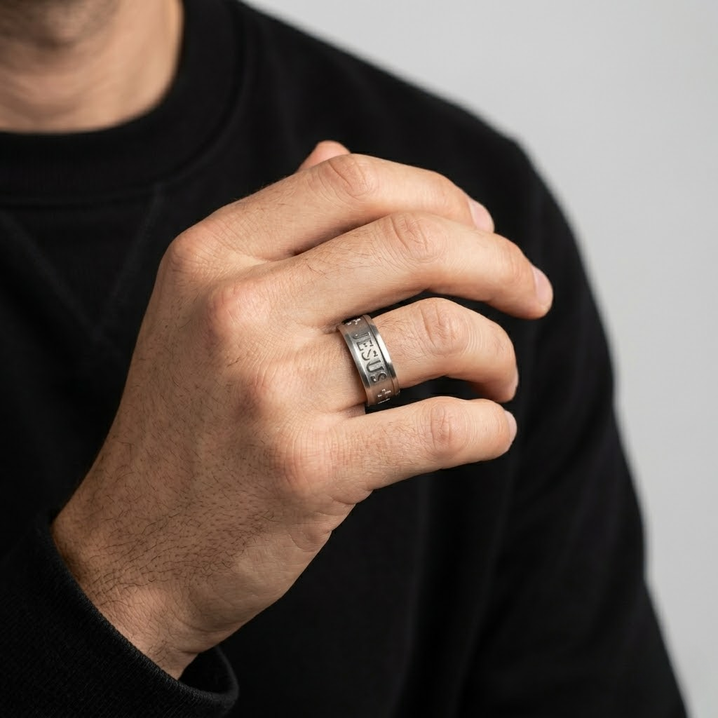 Jesus Cross Engraved Ring | Wedding Band Style
