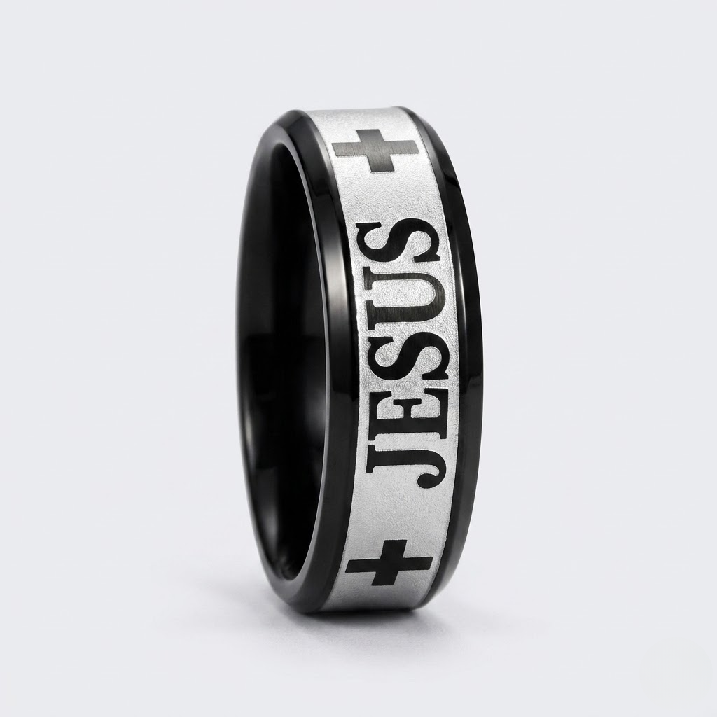Jesus Cross Engraved Ring | Wedding Band Style