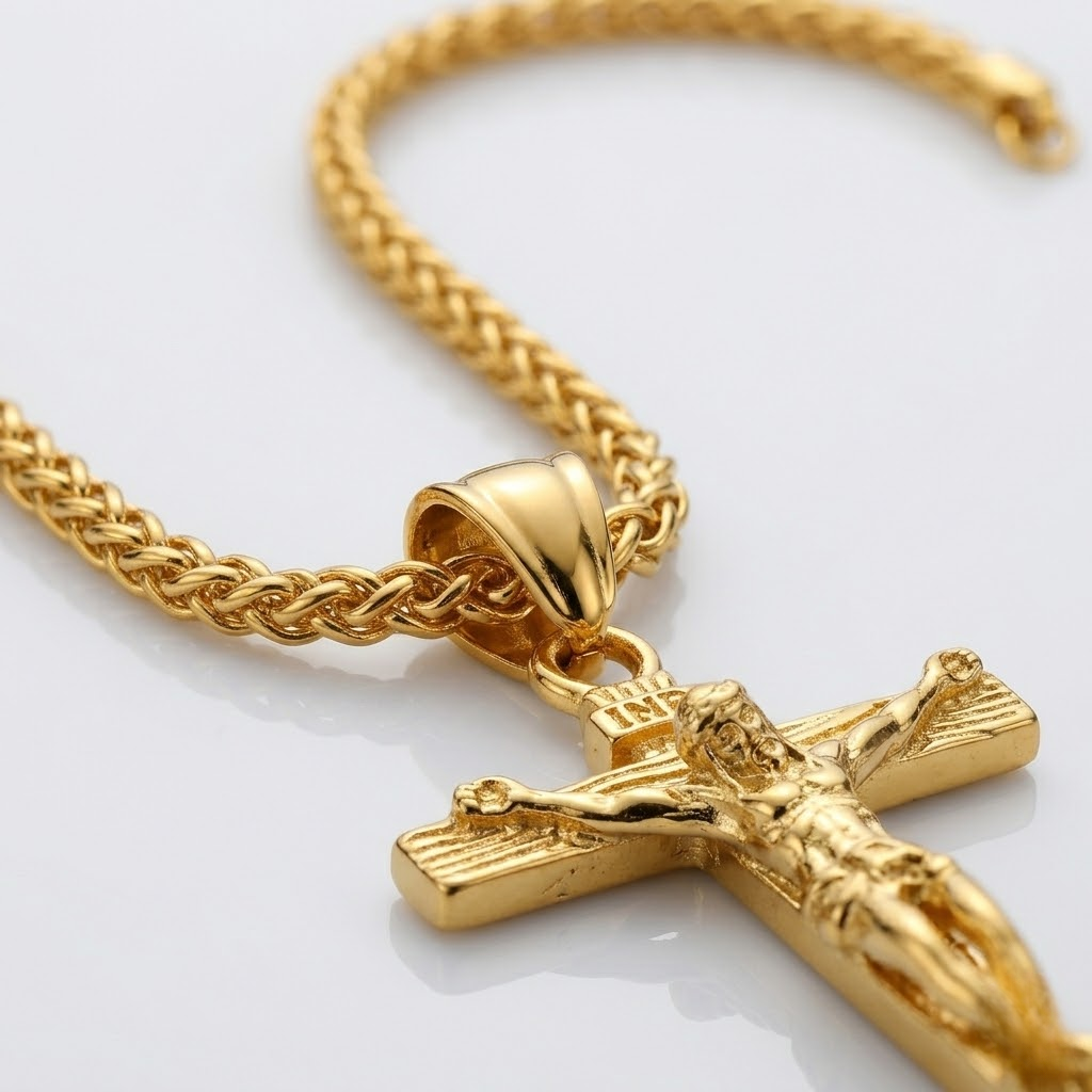 Jesus Cross Pendant Necklace with Chain | Gold and Silver
