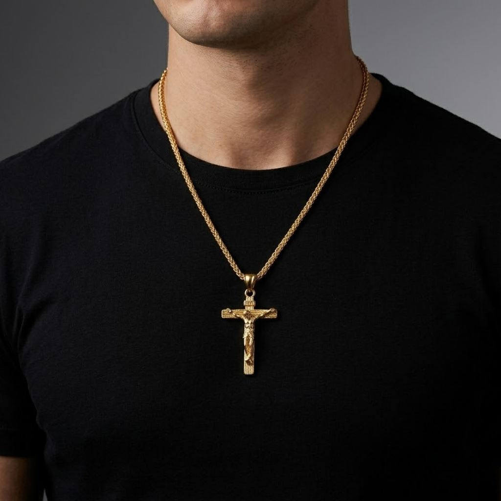 Jesus Cross Pendant Necklace with Chain | Gold and Silver