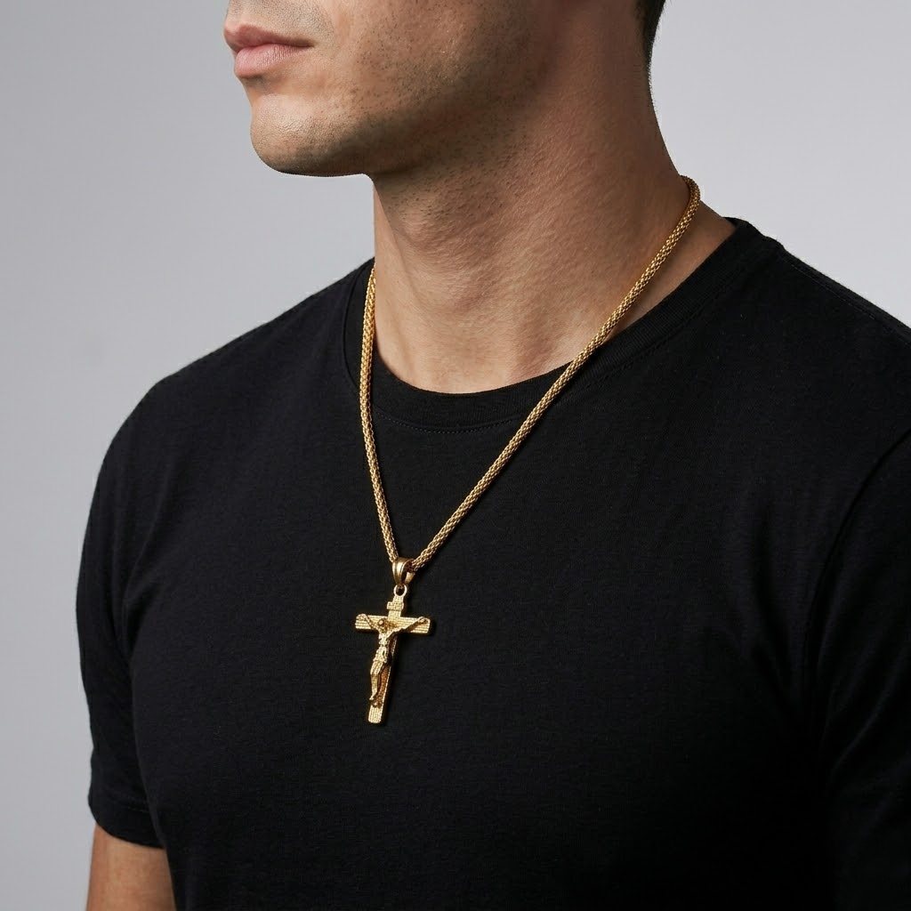 Jesus Cross Pendant Necklace with Chain | Gold and Silver