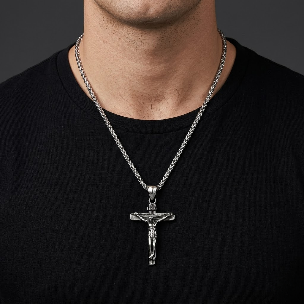 Jesus Cross Pendant Necklace with Chain | Gold and Silver