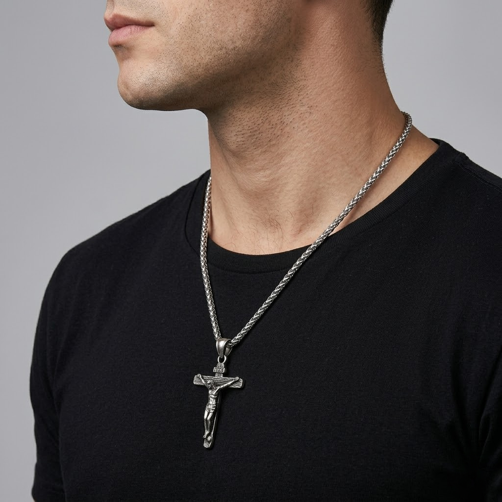 Jesus Cross Pendant Necklace with Chain | Gold and Silver