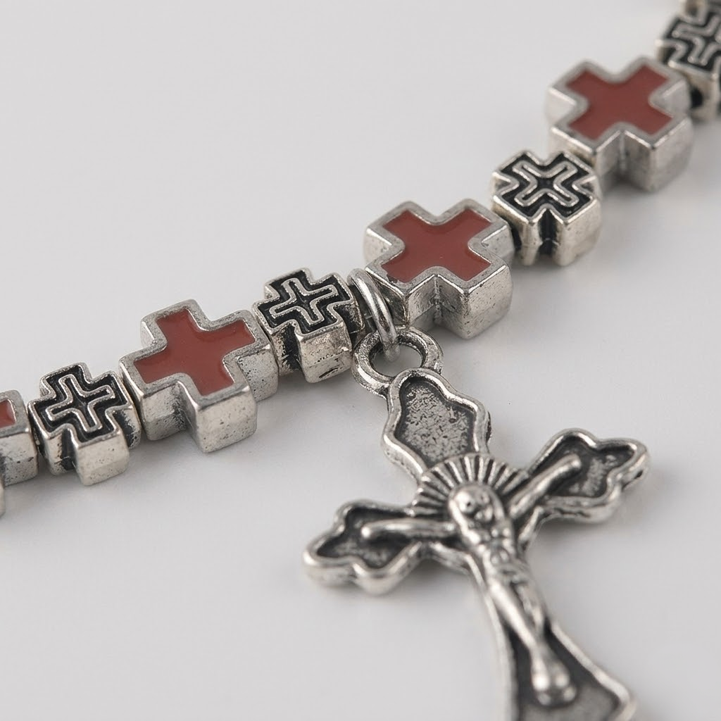 Jesus Cross Rosary Bracelet | Steel beaded-Tithesource-