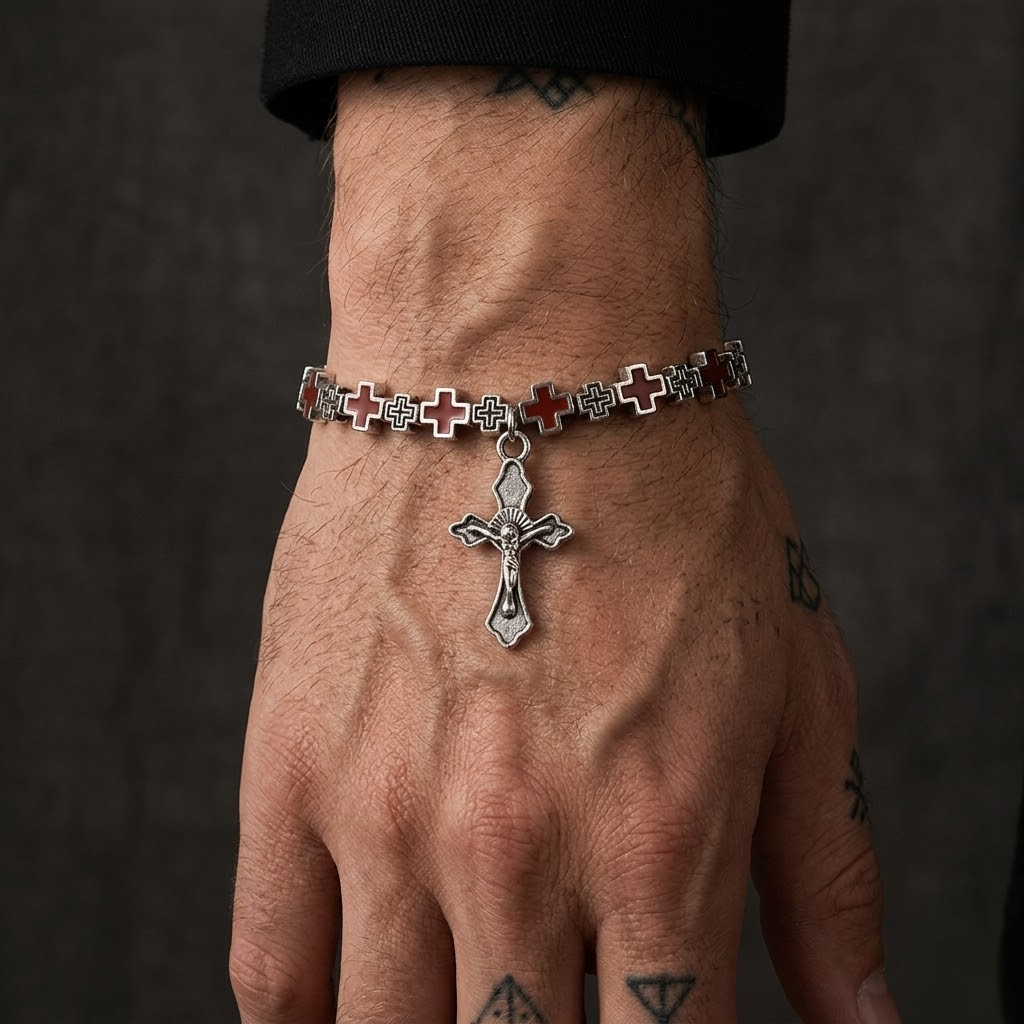 Jesus Cross Rosary Bracelet | Steel beaded-Tithesource-