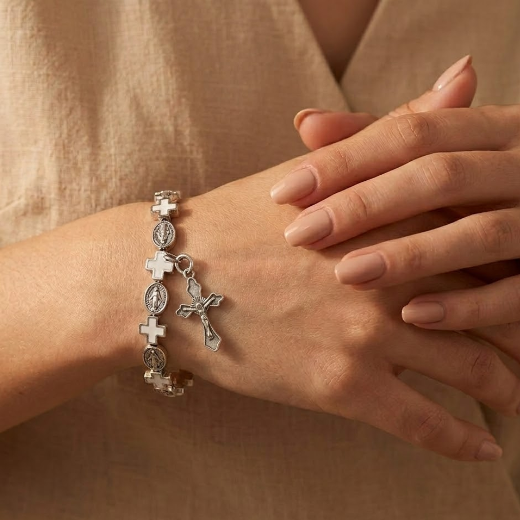Jesus Cross Rosary Bracelet | Steel beaded-Tithesource-
