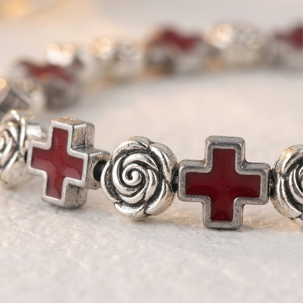 Jesus Cross Rosary Bracelet | Steel beaded-Tithesource-