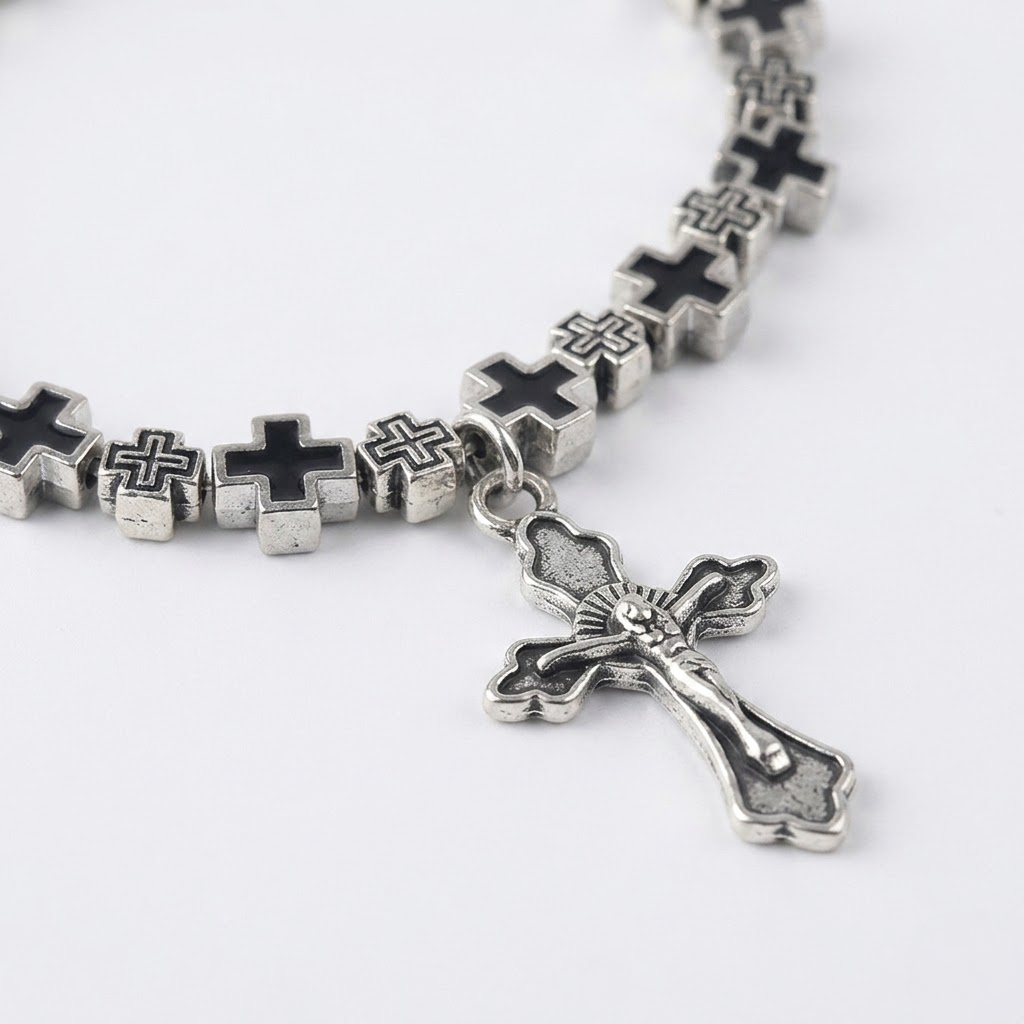 Jesus Cross Rosary Bracelet | Steel beaded-Tithesource-