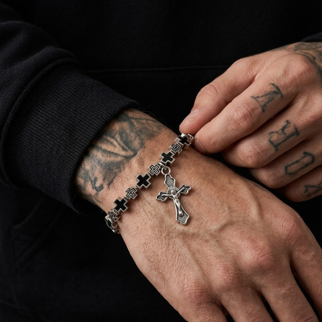 Jesus Cross Rosary Bracelet | Steel beaded-Tithesource-