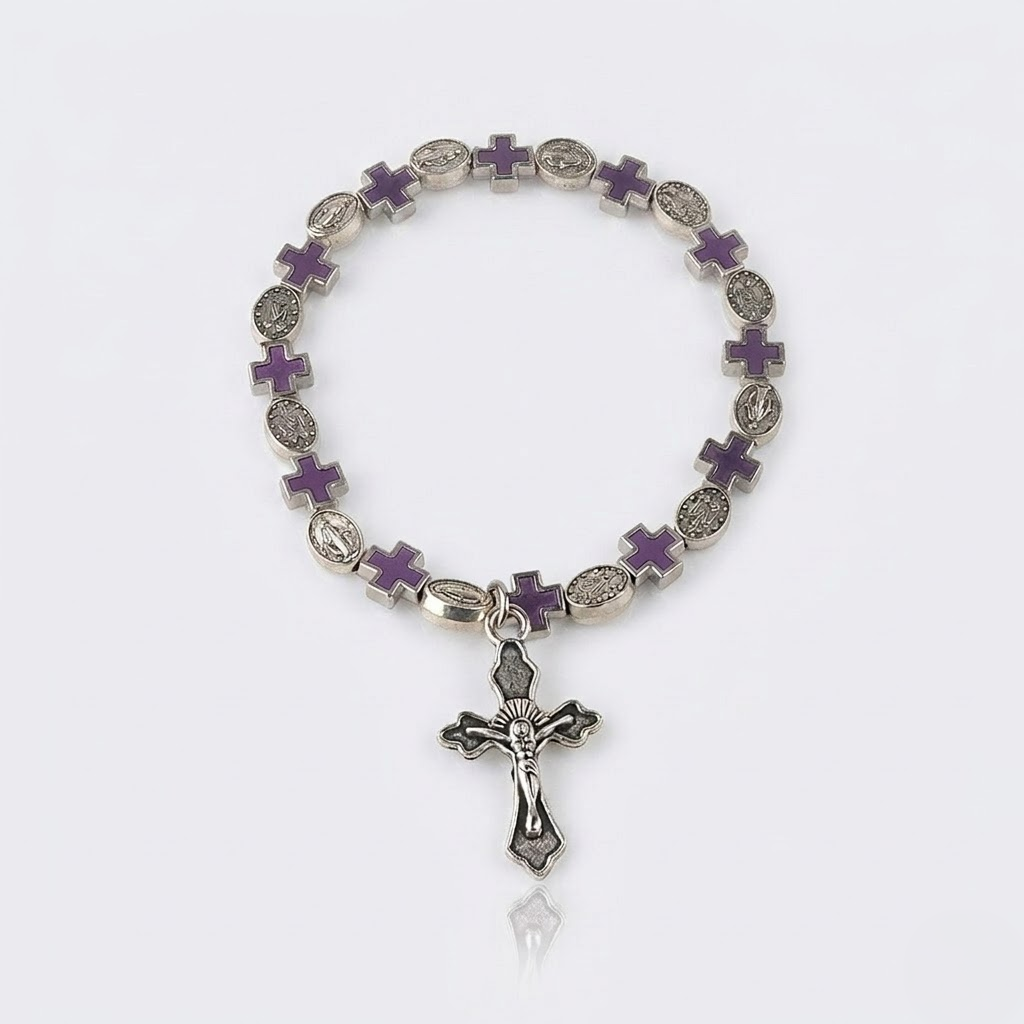 Jesus Cross Rosary Bracelet | Steel beaded-Tithesource-Purple-