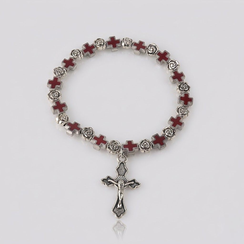 Jesus Cross Rosary Bracelet | Steel beaded-Tithesource-Wine-
