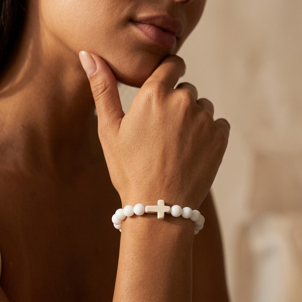 Jesus Cross Stretch Beaded Bracelet