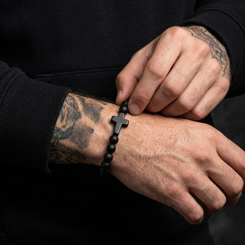 Jesus Cross Stretch Beaded Bracelet