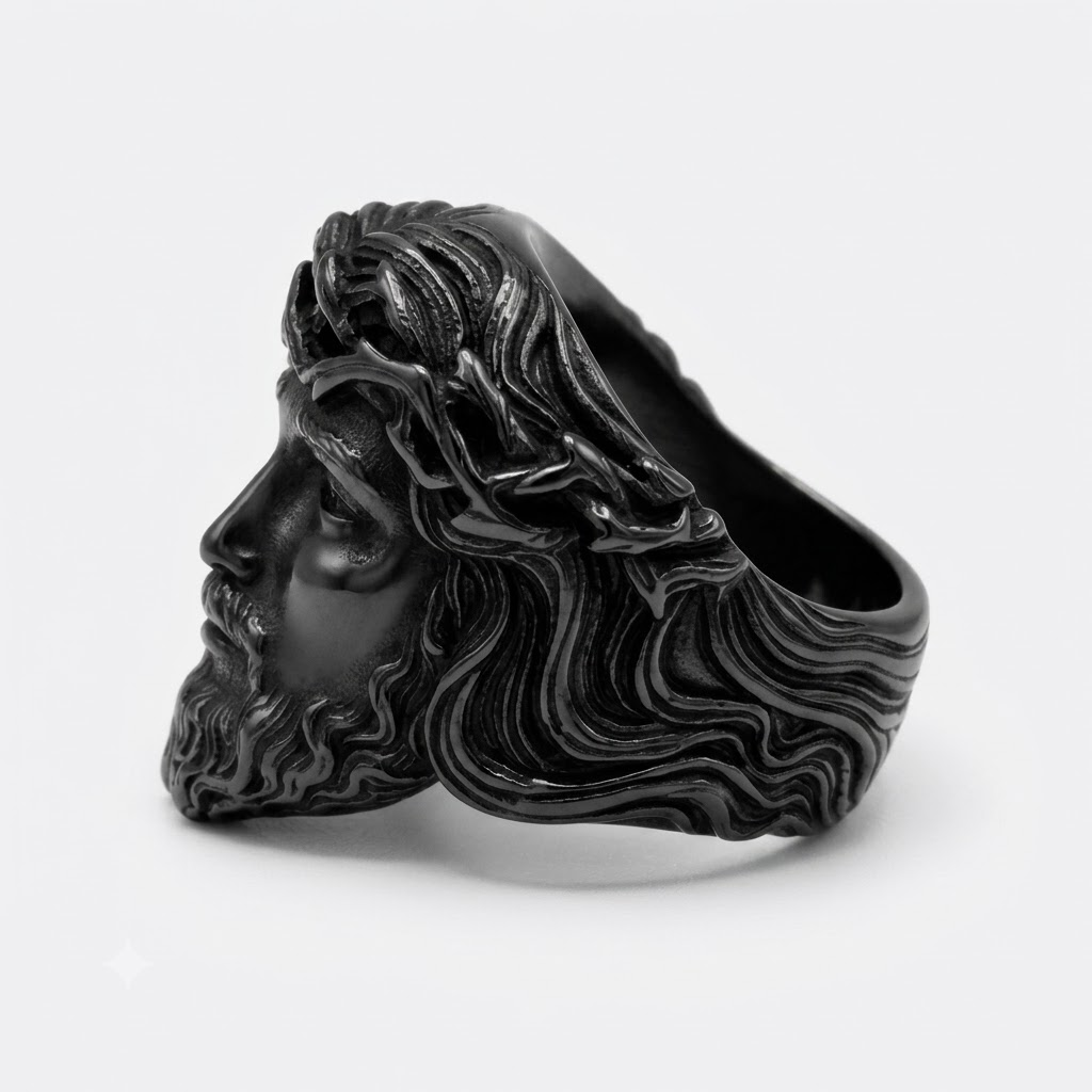 Jesus Ring Christian Face Crown of Thorns Stainless Steel Statement Ring Men-Tithesource-