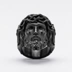 Jesus Ring Christian Face Crown of Thorns Stainless Steel Statement Ring Men-Tithesource-Black-7-