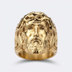 Jesus Ring Christian Face Crown of Thorns Stainless Steel Statement Ring Men-Tithesource-Gold-7-