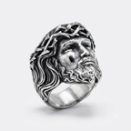 Jesus Ring Christian Face Crown of Thorns Stainless Steel Statement Ring Men-Tithesource-Silver-7-