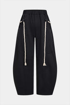 Joggers Women - Wide Leg Drawstring Sweatpants-Tithesource-Black-S-