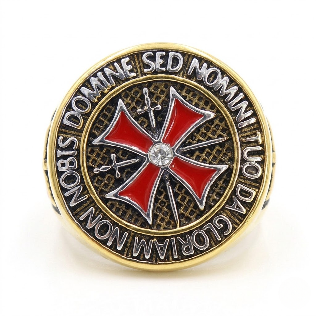 Knights Templar Ring Crusader Red Cross Masonic Signet Stainless Steel-Tithesource-