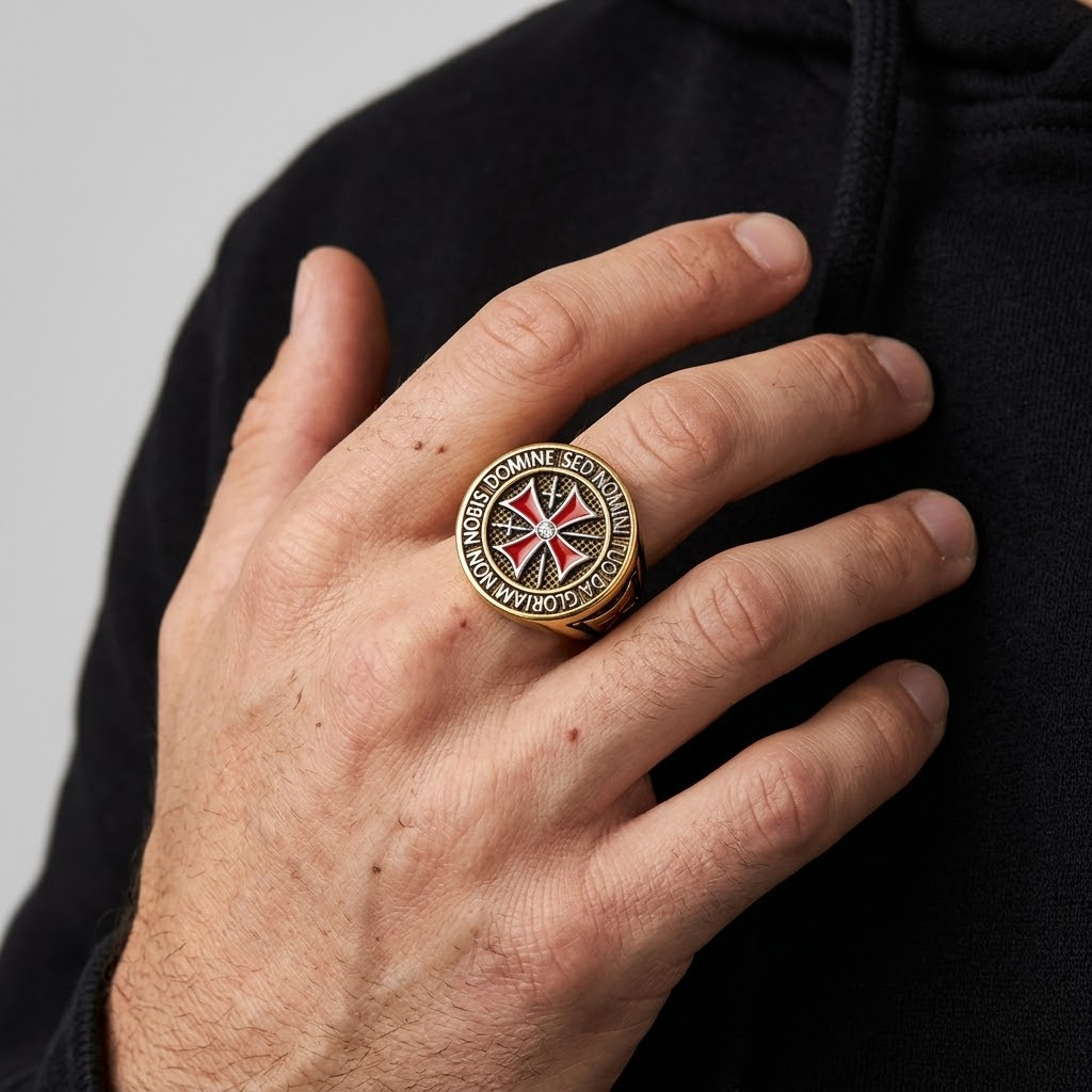 Knights Templar Ring Crusader Red Cross Masonic Signet Stainless Steel-Tithesource-