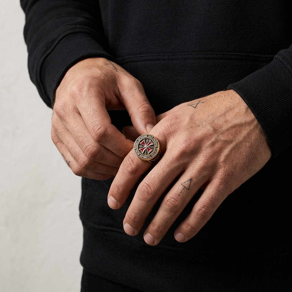 Knights Templar Ring Crusader Red Cross Masonic Signet Stainless Steel-Tithesource-