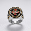Knights Templar Ring Crusader Red Cross Masonic Signet Stainless Steel-Tithesource-Silver-7-