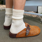 Leaf Embroided Suede Clogs
