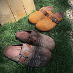 Leaf Embroided Suede Clogs
