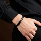 Leather Black Bracelet Men Thin Braided