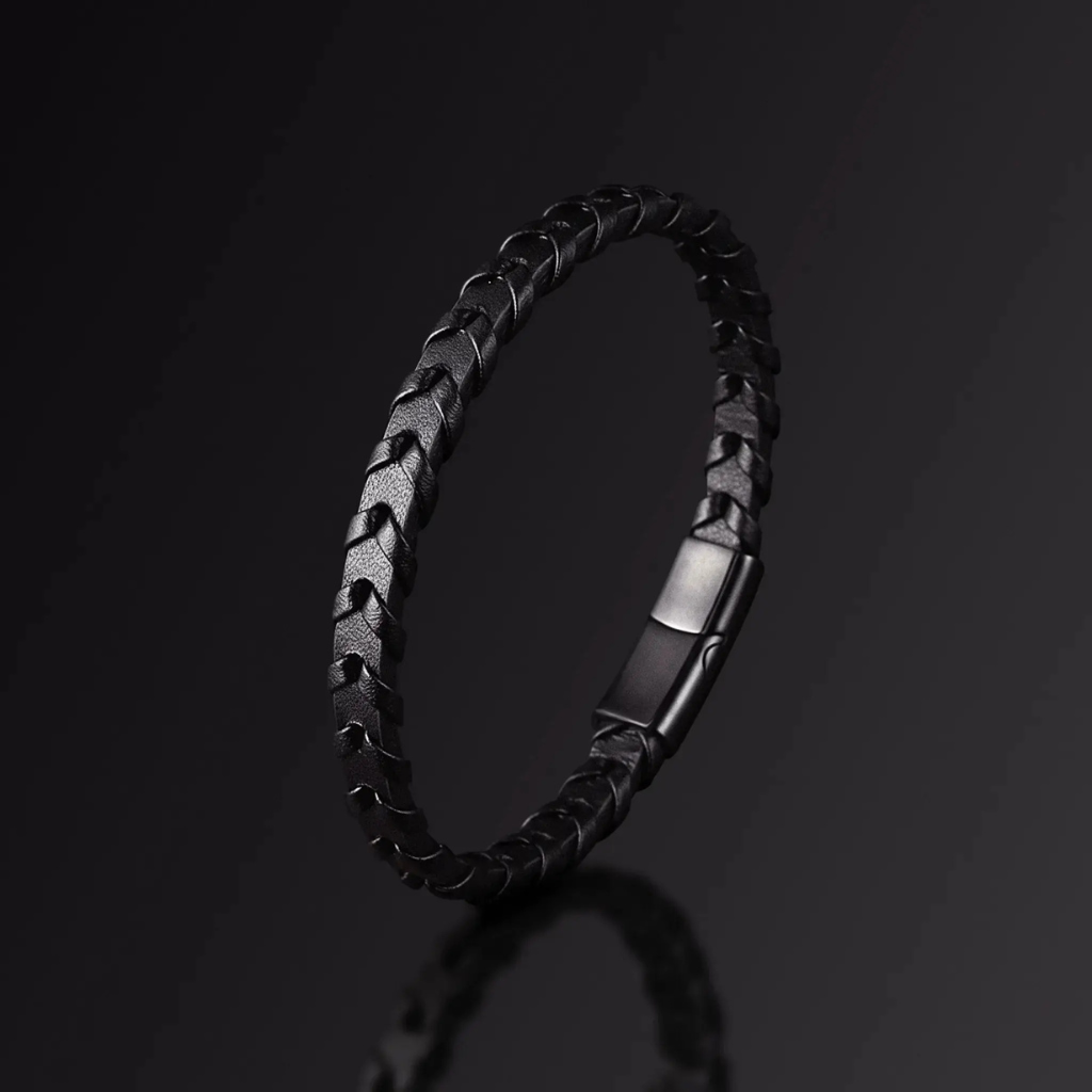 Leather Black Bracelet Men Thin Braided