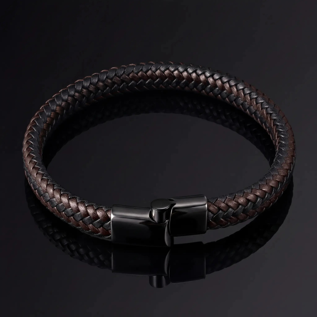 Leather Bracelet Men Braided Black and Brown