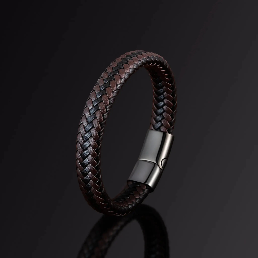 Leather Bracelet Men Braided Black and Brown