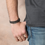 Leather Bracelet Men Braided Double Layer Magnetic Clasp Engraved