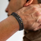 Leather Bracelet Men Braided Double Layer Magnetic Clasp Engraved