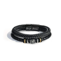 Leather Bracelet Men Braided Double Layer Magnetic Clasp Engraved